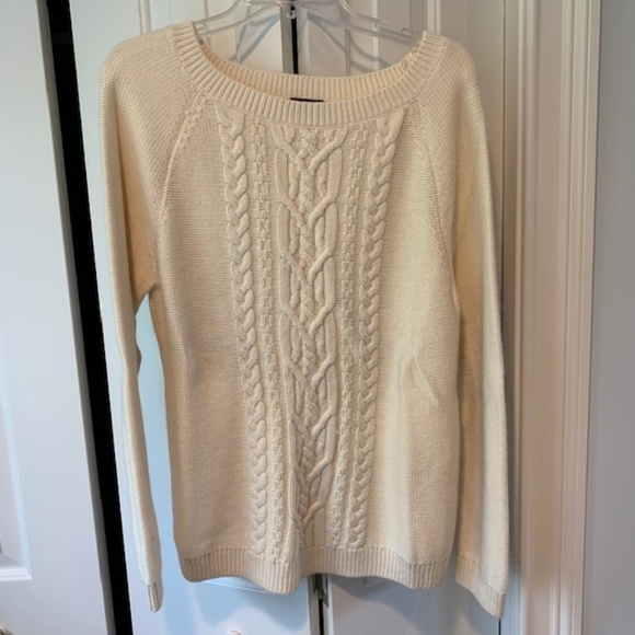 Talbots Cream Cable Knit Angora Cotton Sweater L - Picture 2 of 6